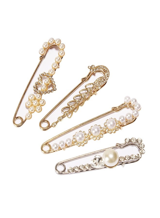 QUJUFIND 4 Pieces Women Brooch Pins Sweater Shawl Clips Faux Crystal Pearl Brooches ，Safety Pins，Clothes Buckle Clips， Dress Clips Shirt Clips for Women (Style-4) - Image 1